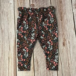 Cat & Jack Black and Pink Floral Leggings with Elastic Waist